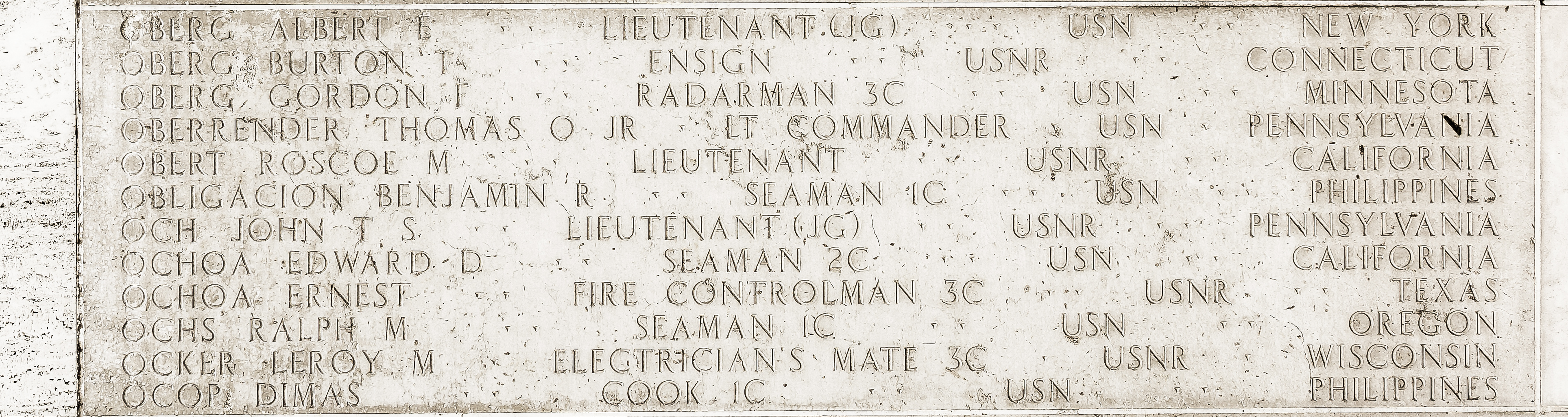 Gordon F. Oberg, Radarman Third Class